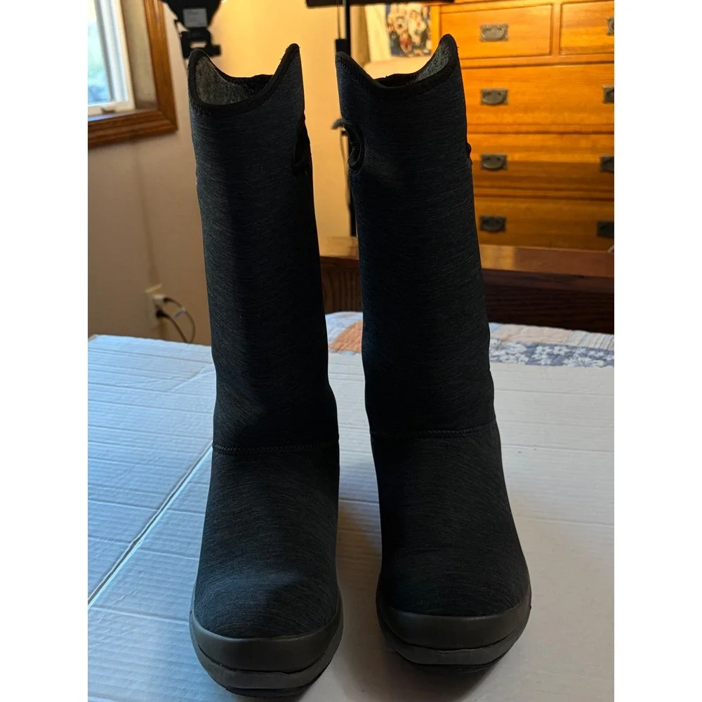 Bogs Charlie Tall Black Melange Waterproof Winter Boots Womens 9 72416-009